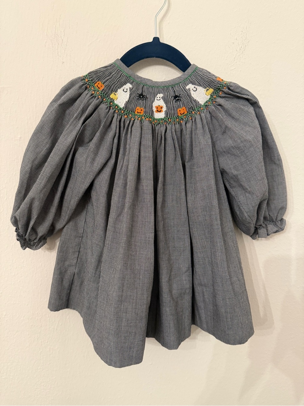 mine Gray Smocked Halloween Ghost Dress with Orange Accents